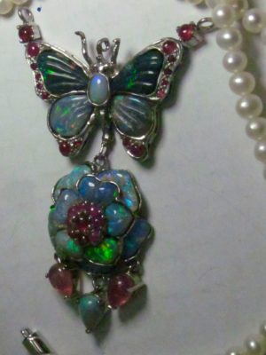 opals in silver necklace, custom opal jewelry