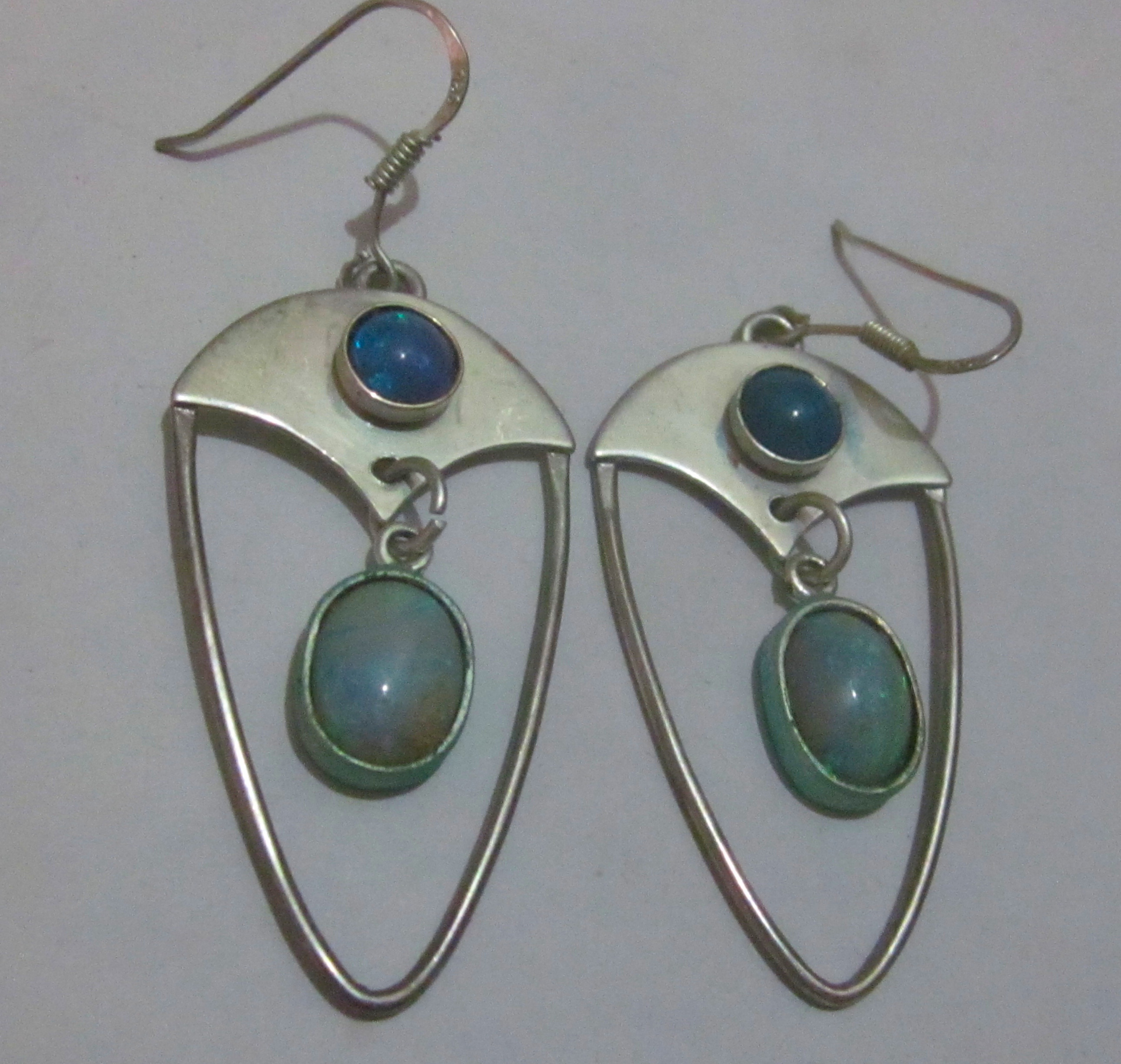 Silver opal earrings Australian opal earrings,black opal earrings.