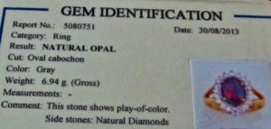 opal ring identification certificate details natural opal and diamonds.